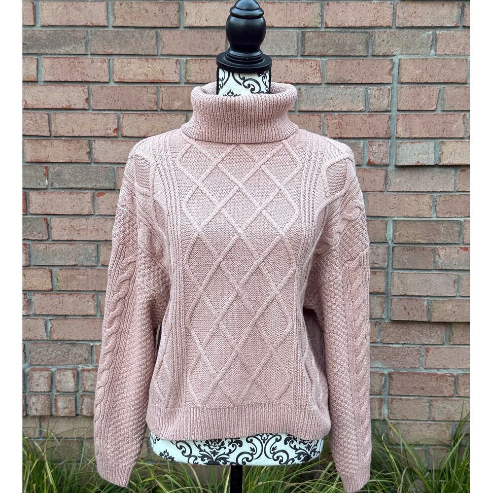 NWT Women's Pink Tahari Cable Knit Turtleneck Sweater Medium